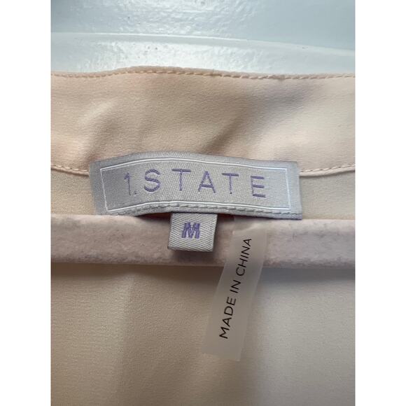 1 State Women’s V-Neck Button Down Short Sleeve Casual Blouse Size M Orange - Picture 2 of 3